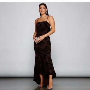 Brown Floral Velvet Dress/Gown